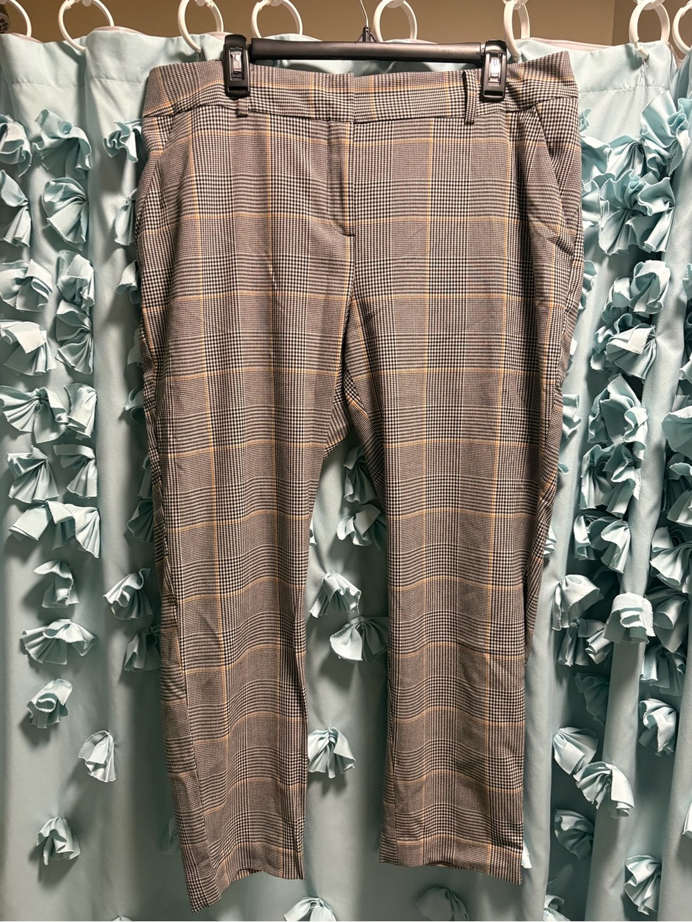 Lane Bryant Gray Glen Plaid Straight Leg Pants with Tan Windowpane